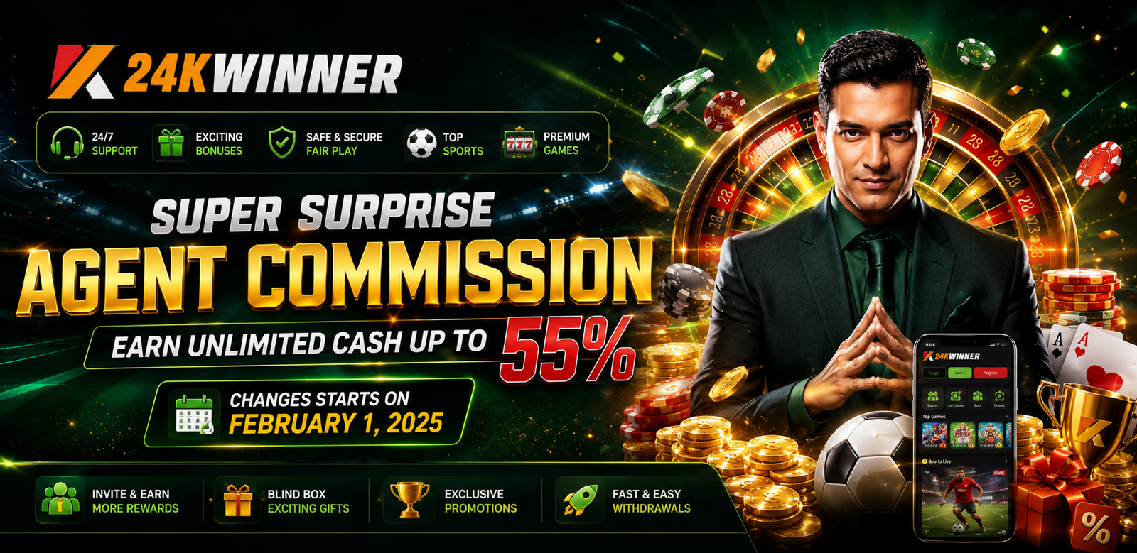 24KWINNER agent commission — earn unlimited cash rewards