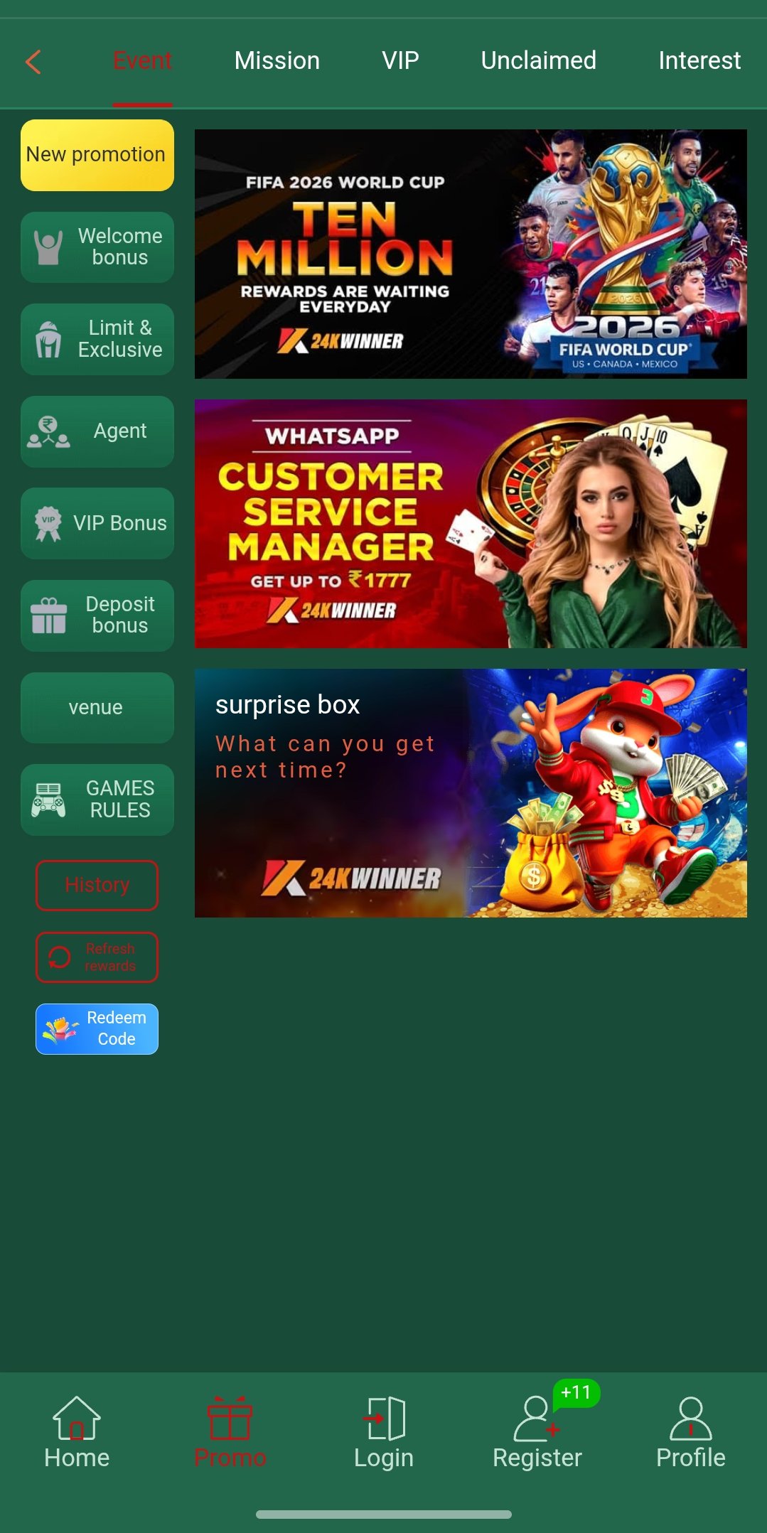 24KWINNER app live casino screenshot