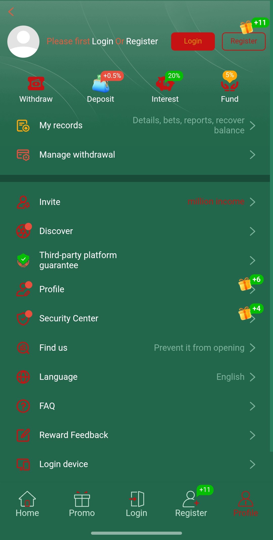 24KWINNER app profile and account screenshot